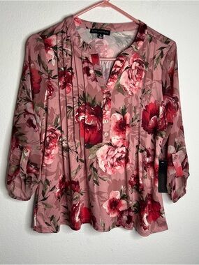 Sara Michelle Women’s Multicolor Blouse Roll Tab Sleeve Size Small New